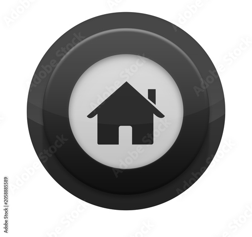 Minimalist glossy black round home button with house icon for web and interface design