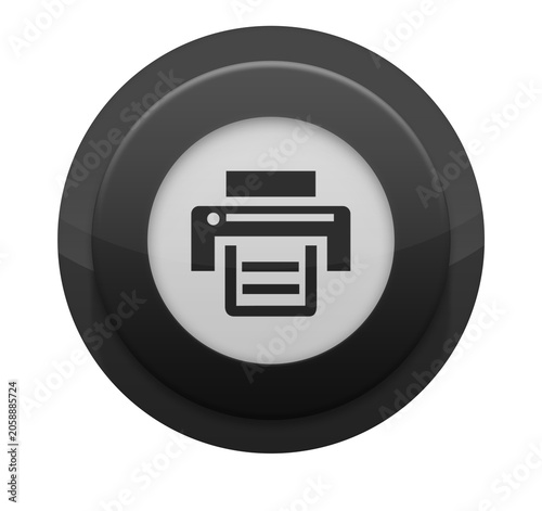 Minimalist glossy black round print button with printer icon for web and interface design