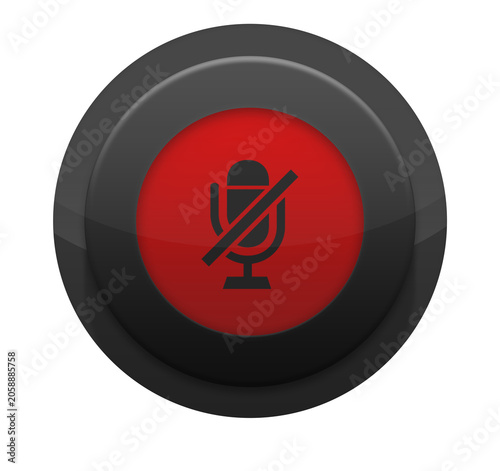 Minimalist glossy black and red round mute button with microphone off icon for interface design