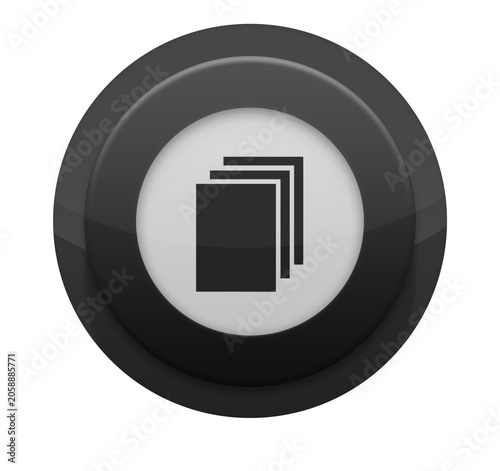 Minimalist glossy black round button with stacked document sheets icon for web and interface design