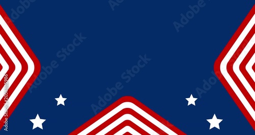 Copy space background animation for text and decorative ornaments in the colors of the United States flag. A combination of navy blue, red, and white.