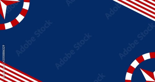 Copy space background animation for text and decorative ornaments in the colors of the United States flag. A combination of navy blue, red, and white.