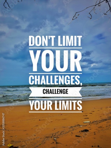 An inspirational quote overlaid on a scenic view of an ocean beach under a cloudy blue sky.