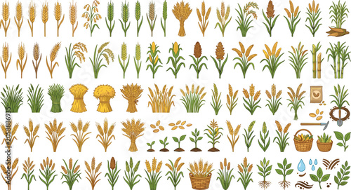 Canvastavla Generative AI vector illustration of agriculture cereal crop icon set featuring