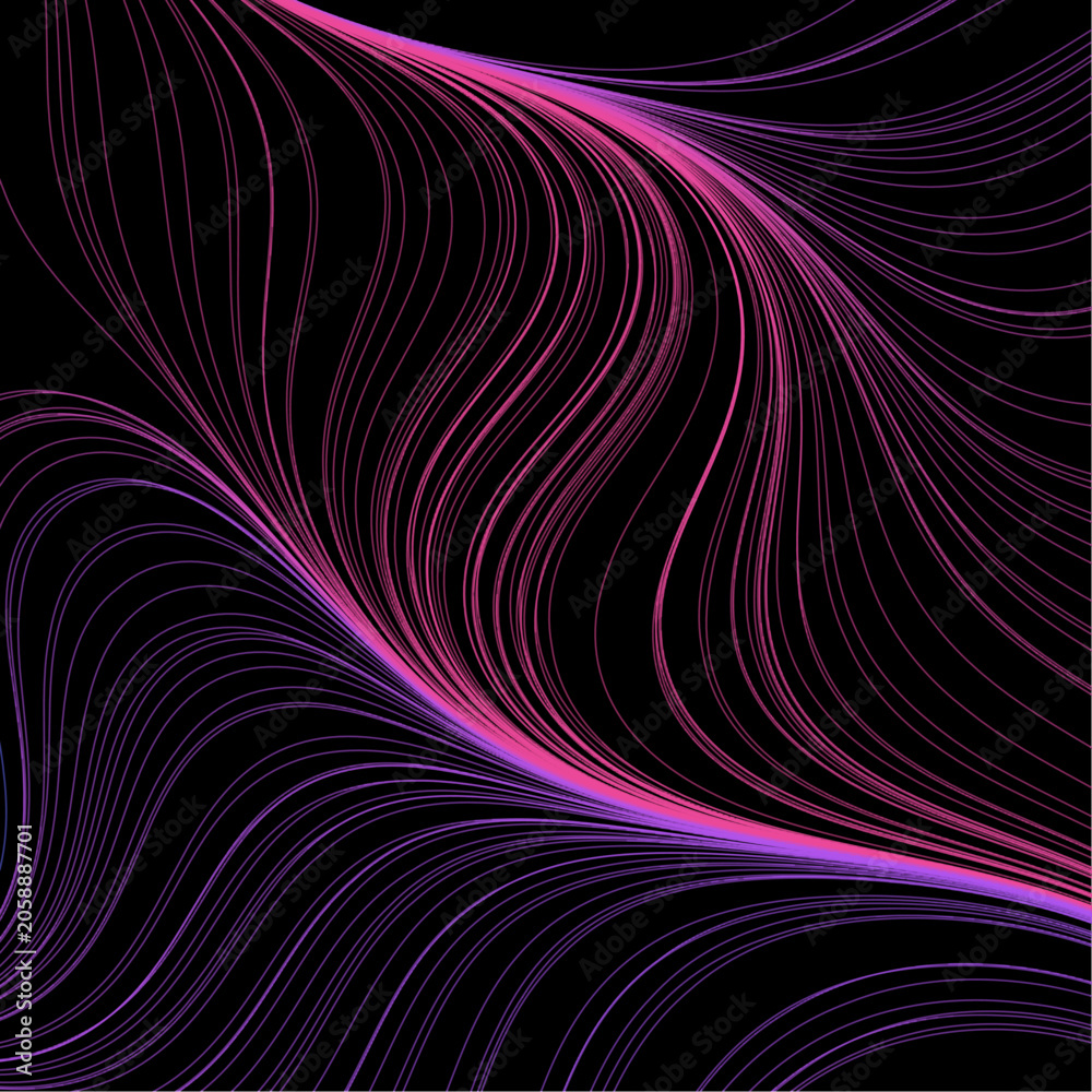 Obraz premium Abstract vector background with flowing pink, purple and indigo wavy lines