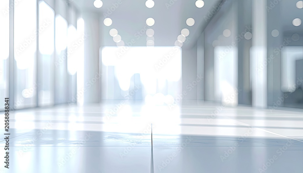 Naklejka premium Modern Office Building Interior with Natural Light and Sleek Design.