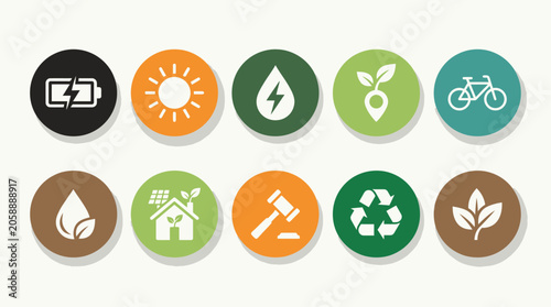 Bild auf Leinwand Green technology and ecology flat icons set earth tones vector illustration