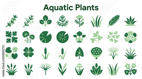 Φωτογραφία Diverse collection of aquatic plant icons and illustrations representing underwa