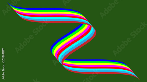 Abstract Colorful Twisting Ribbon on Green Background