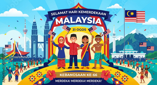Foto Malaysia Independence Day Vector Illustration for August 31st Celebration