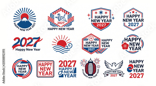 Tableau sur toile Set of happy new year 2027 decorative insignia and badge designs with celebratio