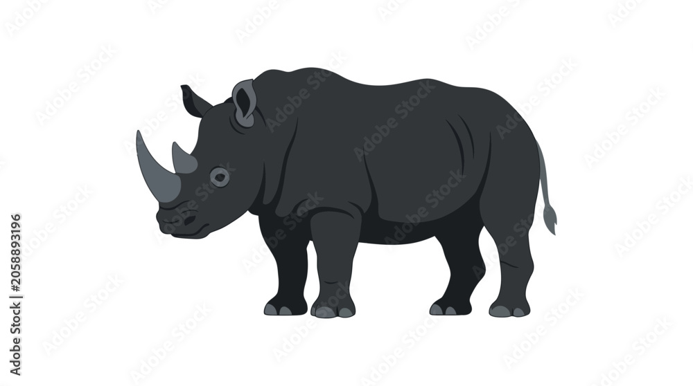 Fototapeta premium Illustration of a black rhinoceros standing profile view on white background