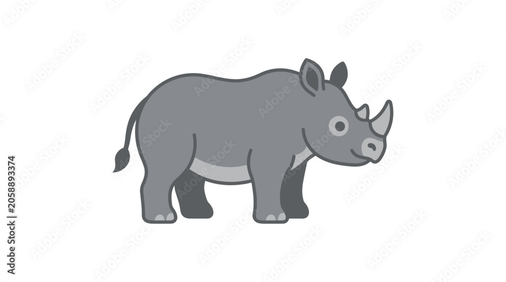 Fototapeta premium Cute Cartoon Rhinoceros Isolated on White Background, Vector Illustration