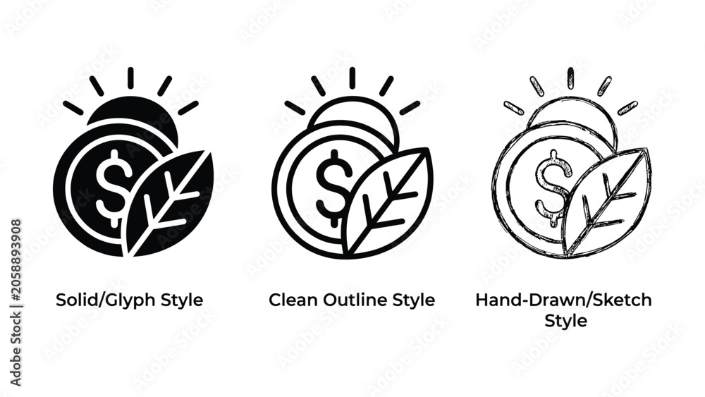 Fototapeta premium Travel Budget and Surfing Vacation Icon Set Featuring Surfboard Dollar Coin and Sun