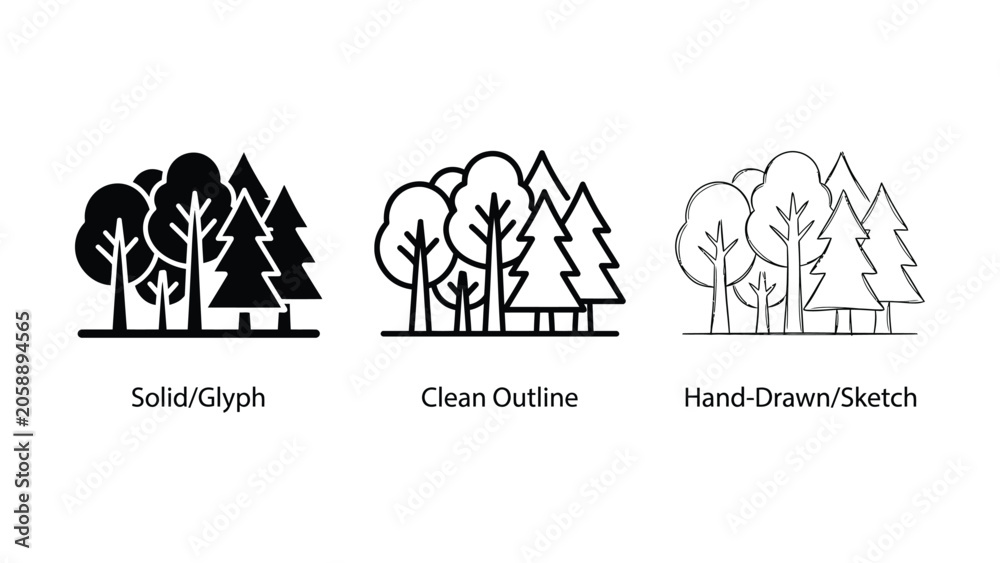 Fototapeta premium Forest and Trees Nature Icon Set for Environmental and Ecology Design 