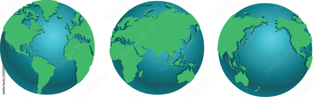 Obraz premium Globe icons, earth illustrations, world maps, vector globes