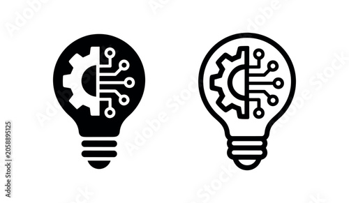 Slika na platnu Innovation and engineering concept icon with light bulb, gear, and circuit board in solid and outline, for smart solutions