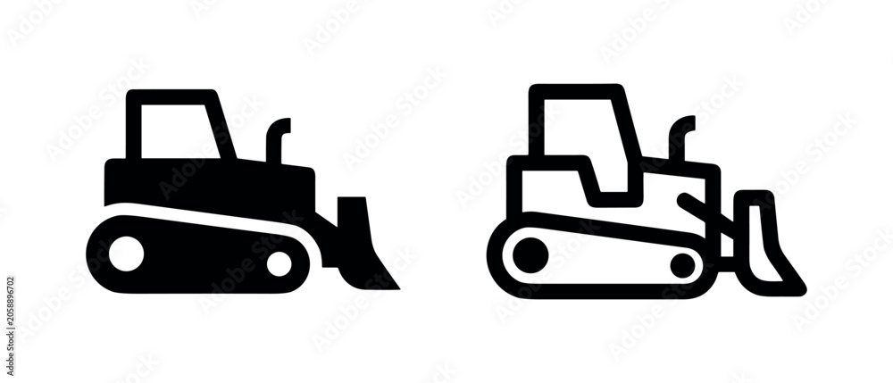 Naklejka premium Bulldozer Icon - Heavy Equipment, Construction Tractor, and Earthmoving Machine