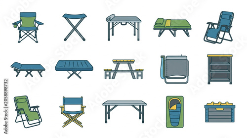 Collection of Camping Furniture and Outdoor Gear.