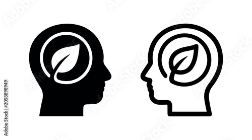 Fotografie Human head with a leaf icon, representing environmental thinking, nature, and eco-friendly ideas