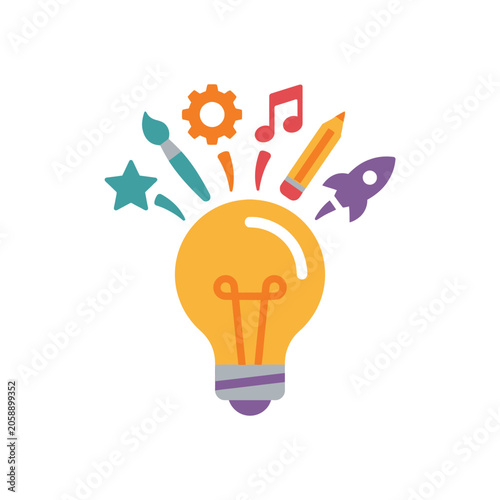 Lightbulb with creativity and innovation icons flat vector.