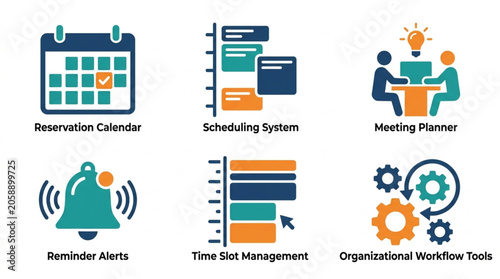 Business productivity icons for planning and organization.