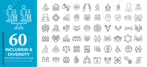 Diversity Equity and Inclusion Icon Set. Editable Stroke Line Icons Vector Collection