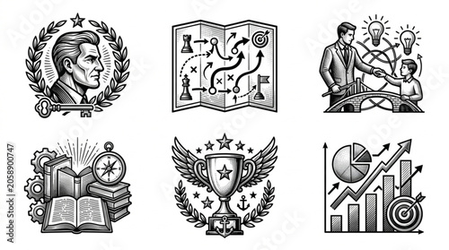 Business Strategy and Success Icons Collection.