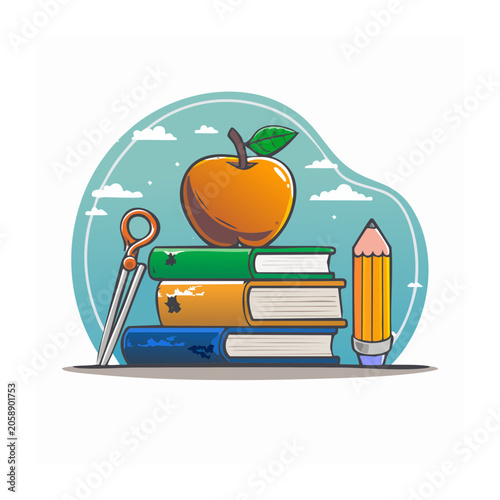 Flat Design Illustration of School Supplies