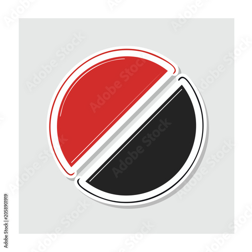 Red and black split circle icon on transparent background