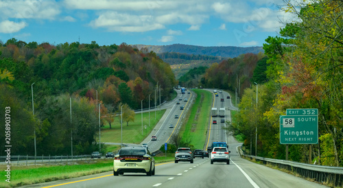 Tennessee, USA: a multi-lane highway surrounded by trees, likely in the Knoxville, Tennessee area