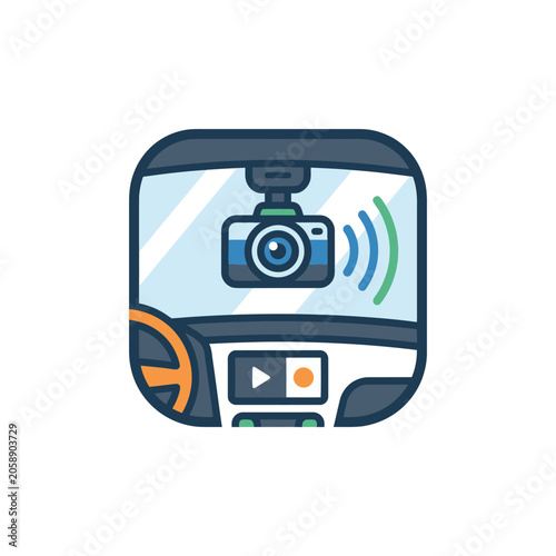 Car dash cam digital recording icon.