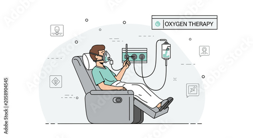 Patient Receiving Oxygen Therapy in a Comfortable Chair with Medical Equipment