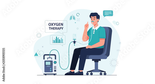 Patient Receiving Oxygen Therapy with Portable Machine, Medical Care Concept