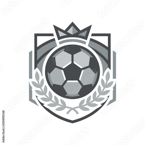 Soccer ball emblem with crown, shield and laurel wreath.
