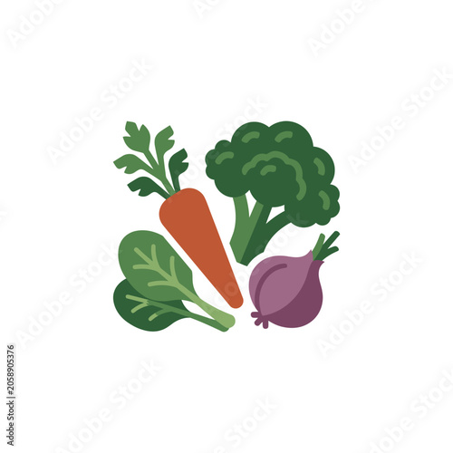 Fresh garden vegetables including carrot broccoli and onion