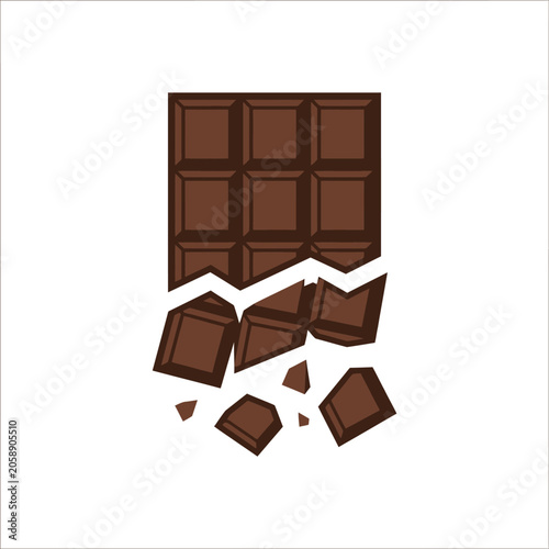 Partially broken chocolate bar with falling pieces.