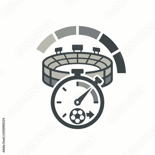 Sports stadium with stopwatch and soccer ball.