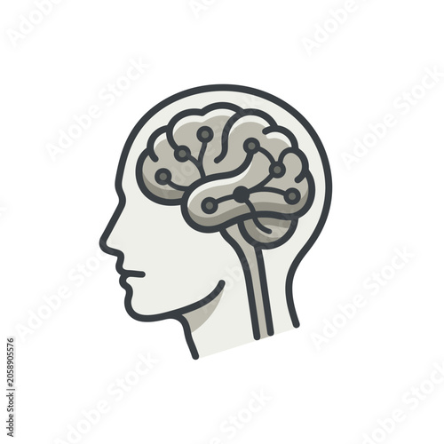 Profile head silhouette with digital brain neural network.