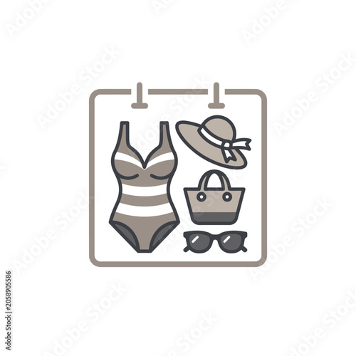 Swimwear and summer accessories illustration.