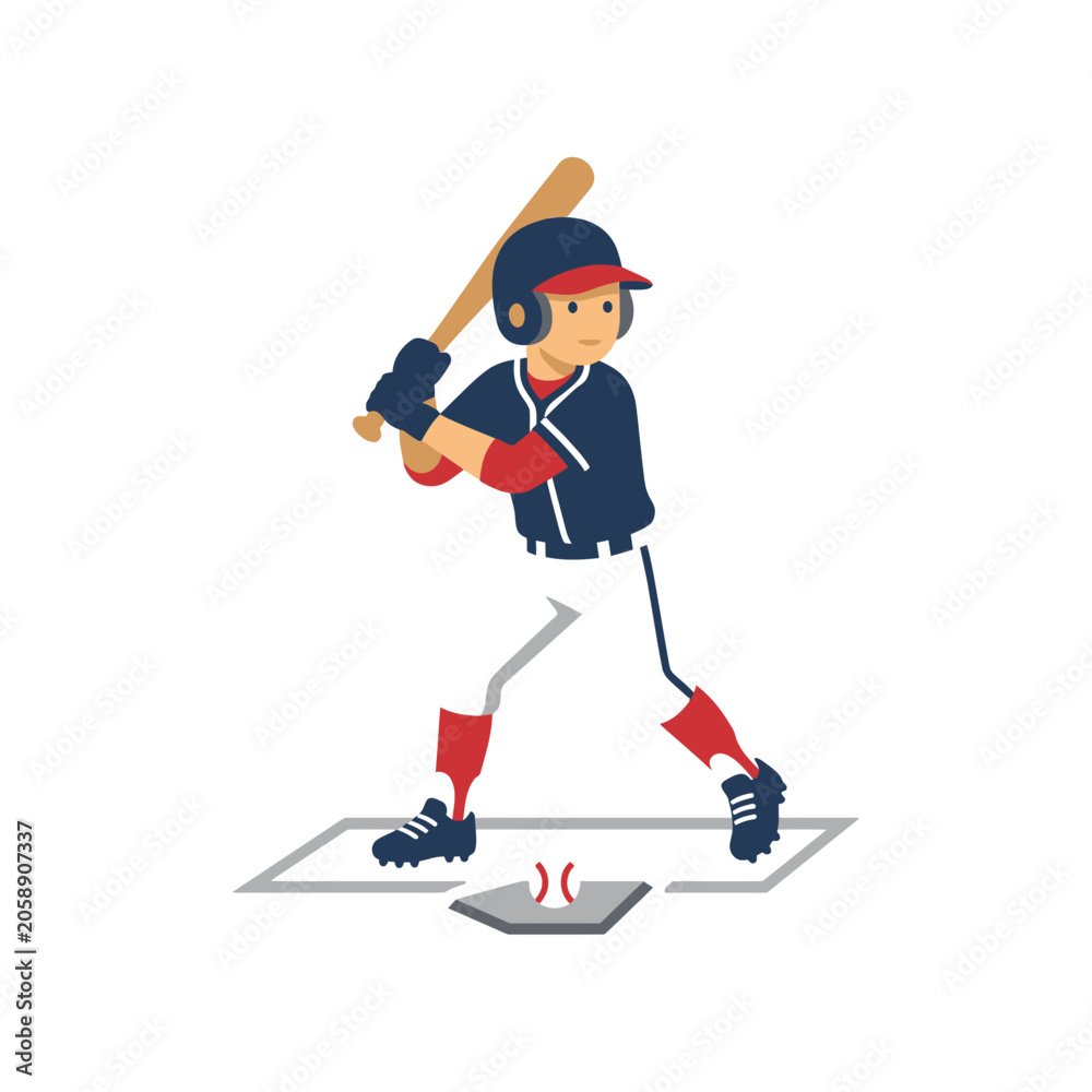 Fototapeta premium Baseball player batting in uniform at home plate.