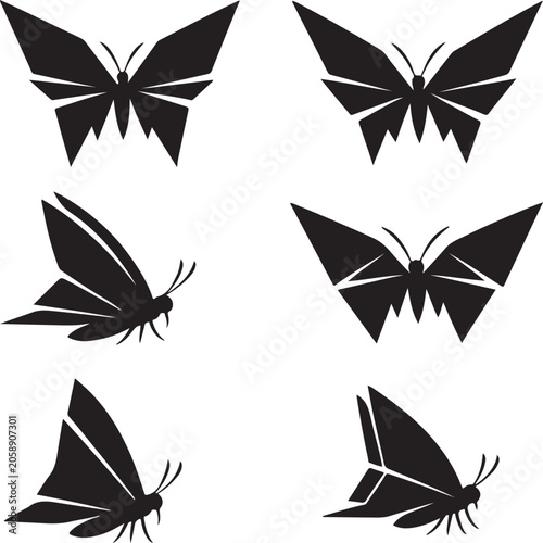 Geometric butterfly icons set black angular origami style butterflies vector illustration