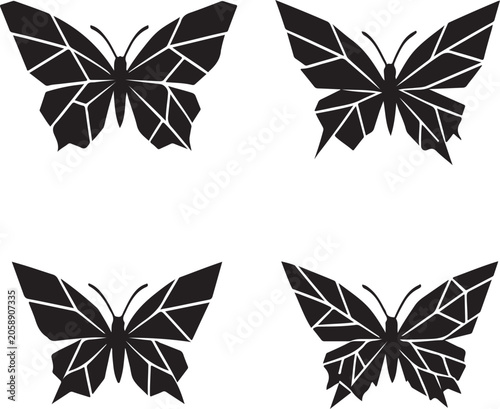 Geometric butterfly silhouette vector illustrations on a white background