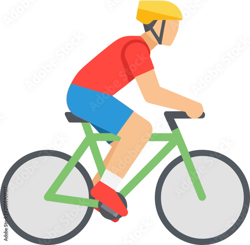 Cyclist riding a bicycle with helmet, flat design, active lifestyle, sports, outdoor activity
