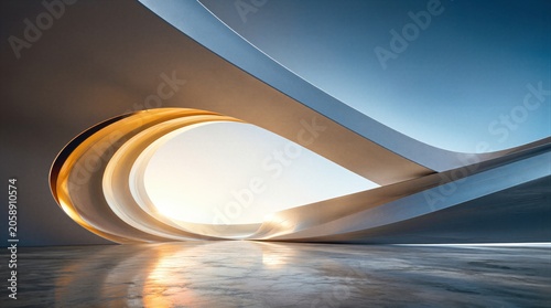 Modern futuristic architecture with golden light