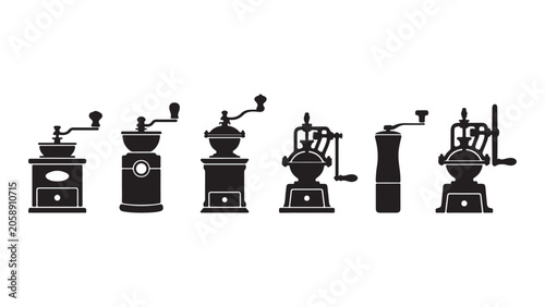Fotografía Set of Vintage Manual Coffee Grinder Silhouettes