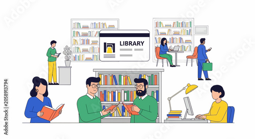 Fotografija People Reading Books in Library, Studying, Learning, Knowledge, Information Acce