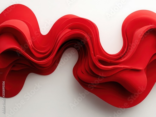 Abstract red wave design in smooth contours on white background  
