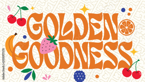 Vászonkép Golden goodness text surrounded by colorful fresh organic fruit icons