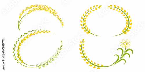 Wheat And Rice Ear Wreaths Four Vector Arrangements On White Background